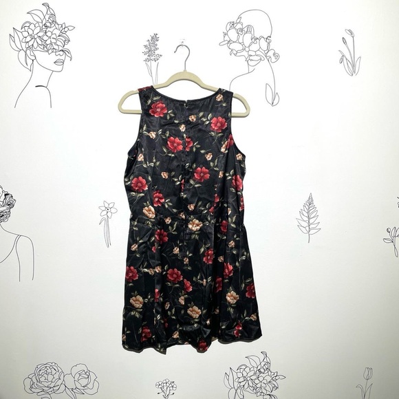 90s Black and Red Rose Dress DBY - Picture 2 of 5